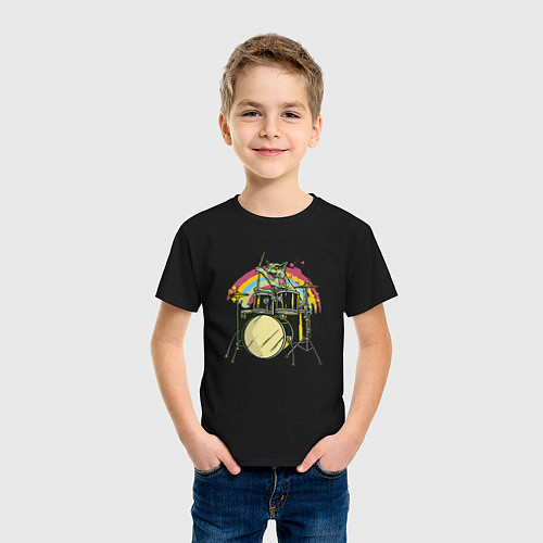Детская футболка Зомби кот барабанщик / Черный – фото 3