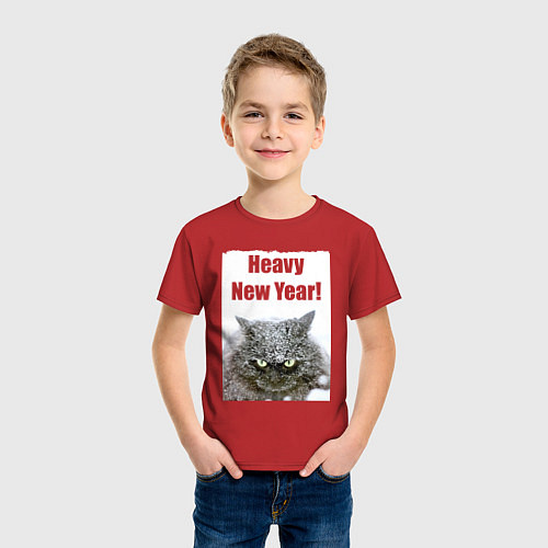 Детская футболка Heavy New Year - снег на морде / Красный – фото 3