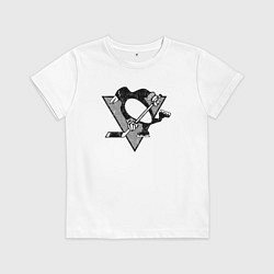 Футболка хлопковая детская Питтсбург Пингвинз серый, цвет: белый