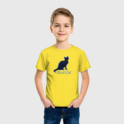 Футболка хлопковая детская Черный неоновый кот, цвет: желтый — фото 2