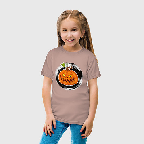 Детская футболка Мультяшная злая тыква Хэллоуин / Пыльно-розовый – фото 4