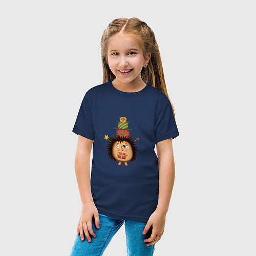 Детская футболка Ёжик с Новогодними подарками / Тёмно-синий – фото 4