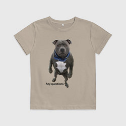 Футболка хлопковая детская Вопросов нет - питбуль - мощь, цвет: миндальный