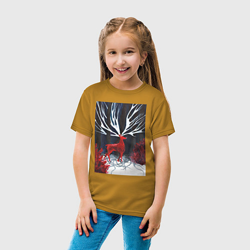 Детская футболка Красный олень с гиганскими рогами / Горчичный – фото 4