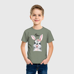 Футболка хлопковая детская Кролик - символ 2023 года, цвет: авокадо — фото 2