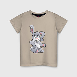 Футболка хлопковая детская Серый кролик - символ 2023, цвет: миндальный