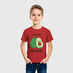 Футболка хлопковая детская Dont worry be happy - avocado, цвет: красный — фото 2