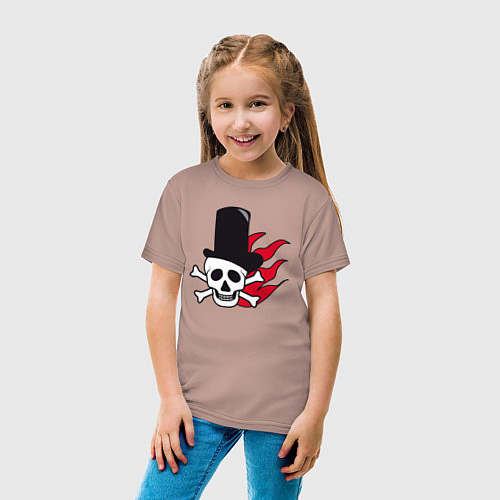 Детская футболка Череп в шляпе и в красном огне / Пыльно-розовый – фото 4