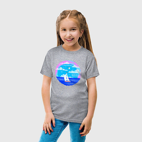 Детская футболка Море парус чайки надпись / Меланж – фото 4