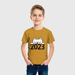 Футболка хлопковая детская Cat 2023, цвет: горчичный — фото 2