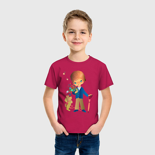 Детская футболка Мальчик и собачка / Маджента – фото 3