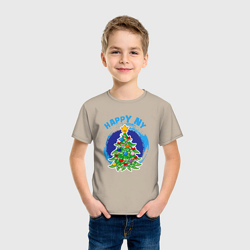Детская футболка Мультяшная новогодняя ёлка / Миндальный – фото 3