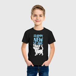 Футболка хлопковая детская Happy new year - kitten, цвет: черный — фото 2