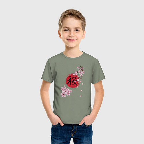 Детская футболка Цветущая вишня и красный круг с японским иероглифо / Авокадо – фото 3
