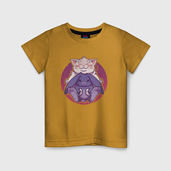 Футболка хлопковая детская Новогодние друзья: кот и кролик, цвет: горчичный
