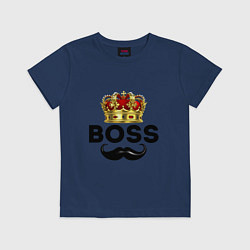 Футболка хлопковая детская BOSS и корона с усами, цвет: тёмно-синий