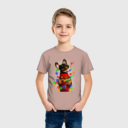 Футболка хлопковая детская Новогодняя такса, цвет: пыльно-розовый — фото 2