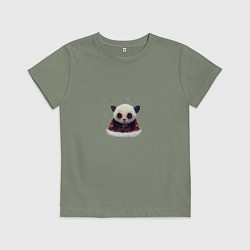 Футболка хлопковая детская Понурый панда, цвет: авокадо