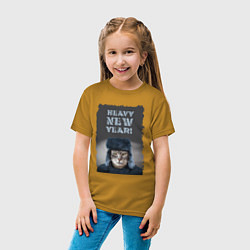 Футболка хлопковая детская Котяра в шапке ушанке, цвет: горчичный — фото 2