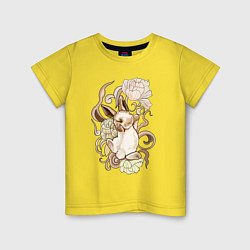 Футболка хлопковая детская Кролик в пионах, цвет: желтый