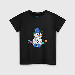 Футболка хлопковая детская Веселый новогодний снеговик, цвет: черный