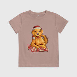 Футболка хлопковая детская Новогодний ретривер, цвет: пыльно-розовый