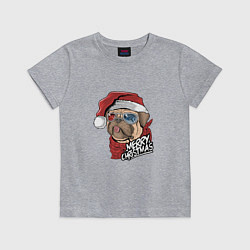 Футболка хлопковая детская Pug merry christmas, цвет: меланж
