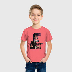 Футболка хлопковая детская Wednesday: This Is My Happy Face, цвет: коралловый — фото 2
