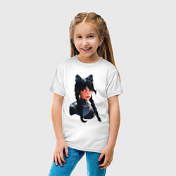 Футболка хлопковая детская Чёрная кошка Уэнсдэй, цвет: белый — фото 2
