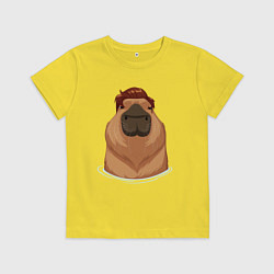 Футболка хлопковая детская Капибара гигачад с шевелюрой, цвет: желтый