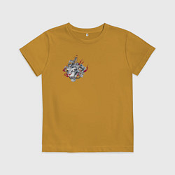 Футболка хлопковая детская Японские тигры и змеи, цвет: горчичный