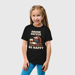 Футболка хлопковая детская Drink Coffee, Read Books, Be Happy, цвет: черный — фото 2