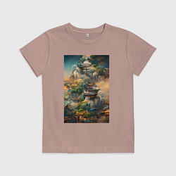 Футболка хлопковая детская Фантастический пейзаж, цвет: пыльно-розовый