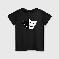 Футболка хлопковая детская Театральные маски грусти и радости, цвет: черный