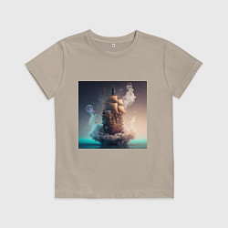 Футболка хлопковая детская Путешествие во времени, цвет: миндальный