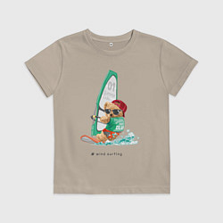 Футболка хлопковая детская Wind surfing bear, цвет: миндальный