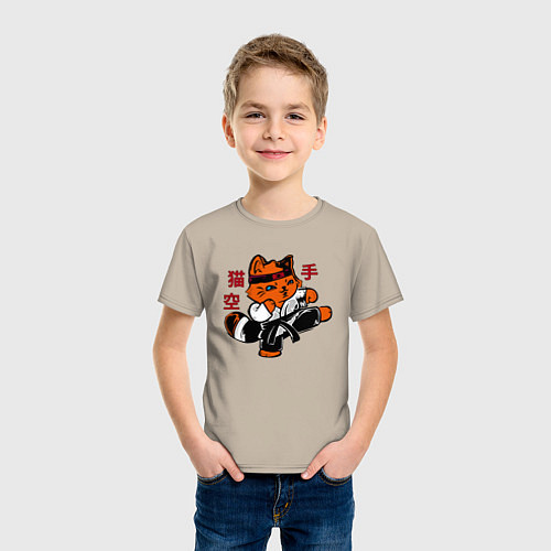 Детская футболка Кот каратист art / Миндальный – фото 3