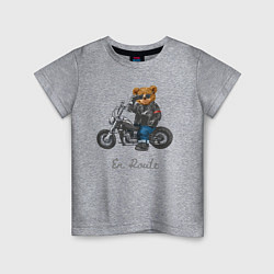 Футболка хлопковая детская Крутой мотоциклист медведь, цвет: меланж