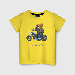 Футболка хлопковая детская Крутой мотоциклист медведь, цвет: желтый