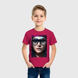 Футболка хлопковая детская Девушка в стиле киберпанк, цвет: маджента — фото 2