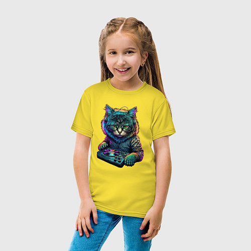 Детская футболка Кот диджей / Желтый – фото 4