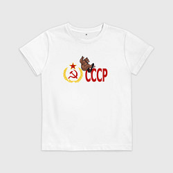 Футболка хлопковая детская СССР и медведь на скейте, цвет: белый