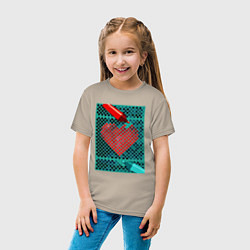 Футболка хлопковая детская Красное сердце маркером, цвет: миндальный — фото 2