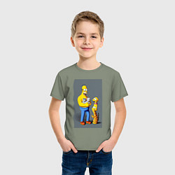 Футболка хлопковая детская Homer Simpson and cats - нейросеть арт, цвет: авокадо — фото 2
