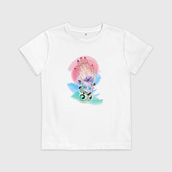Футболка хлопковая детская Цветы и женская рука, цвет: белый
