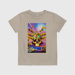 Футболка хлопковая детская Skull - surrealism - neural network, цвет: миндальный