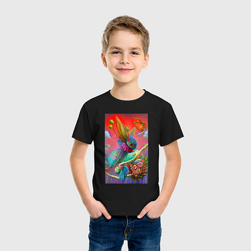 Детская футболка Цветочная фантазия - нейросеть / Черный – фото 3