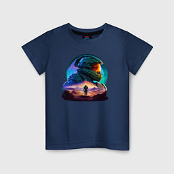Футболка хлопковая детская Киборг и космический пейзаж, цвет: тёмно-синий