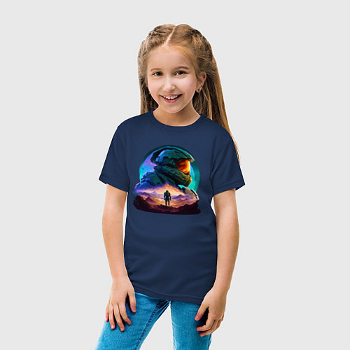 Детская футболка Киборг и космический пейзаж / Тёмно-синий – фото 4