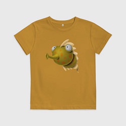 Футболка хлопковая детская Забавная рыба, цвет: горчичный